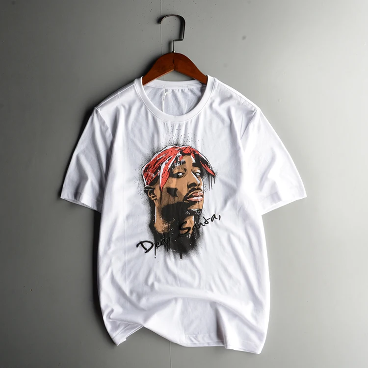 Мужская футболка Тупак 2pac с принтом в стиле хип хоп коротким рукавом осенняя