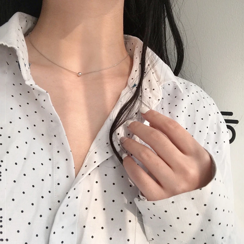 

Small Beans Necklace Silver Color Clavicle Chain Korean Style Simple Mini Pendant Daily Party Choker for Women Girls Student 1pc
