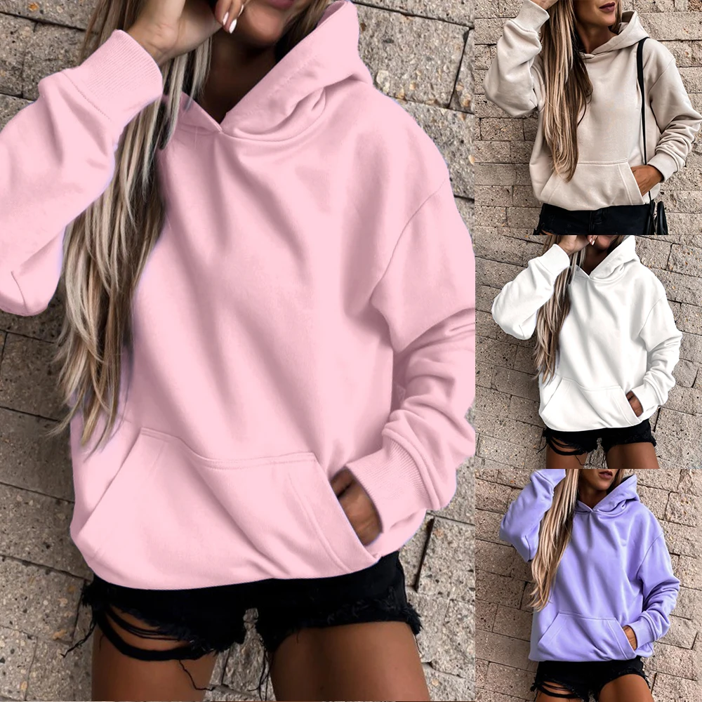 

Hoodies Autumn Women's Sweatshirt Solid Casual Hooded Hoodie Pullovers Full Leisure Hoodie Sudaderas Para Mujer Vetement Femme