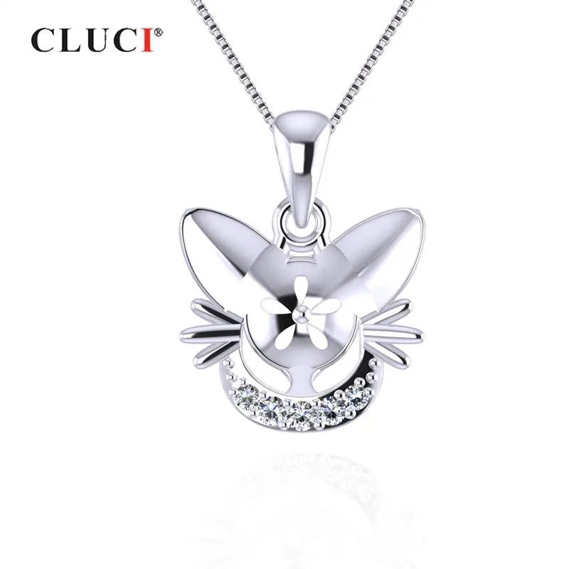 

CLUCI Silver 925 Lovely Cat Shaped Charms Pendant for Women Sterling Silver Cute Cat Pearl Pendant Mounting Jewelry