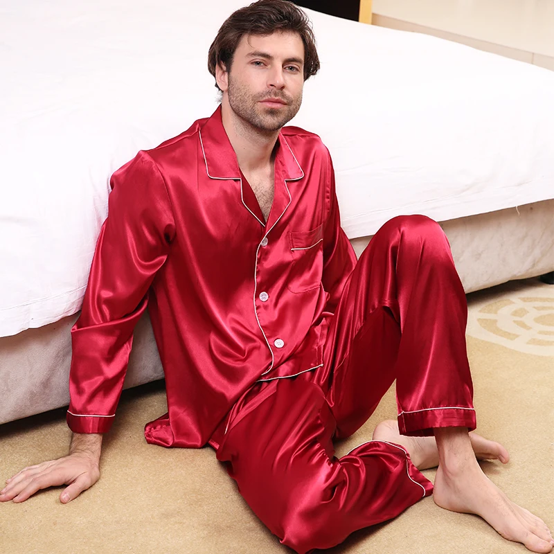 Новинка, парные пижамные комплекты, длинный рукав, тонкий лед Шелковая пижама для мужчин, одежда для сна, сексуальный мужской пижамный комплект, Мужская сексуальная пижама