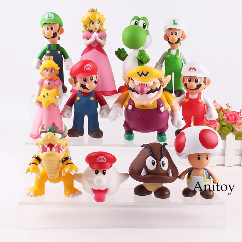 

Mario bros Luigi Toad Wario Mario Bowser Princess Peach Boo Goomba Yoshi Action Figure Toy for Children 12pcs/set 6-14.5cm