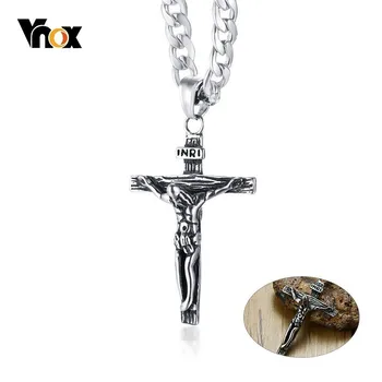 

Vnox Crucifix Jesus Cross Necklace for Men Stainless Steel Cuban Chain 20"-24" Male Prayer Jewelry