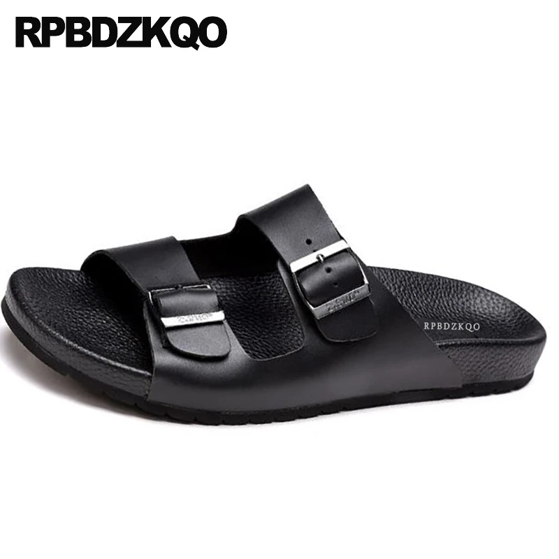 Мужские шлепанцы из натуральной кожи коричневые сандалии без застежки на