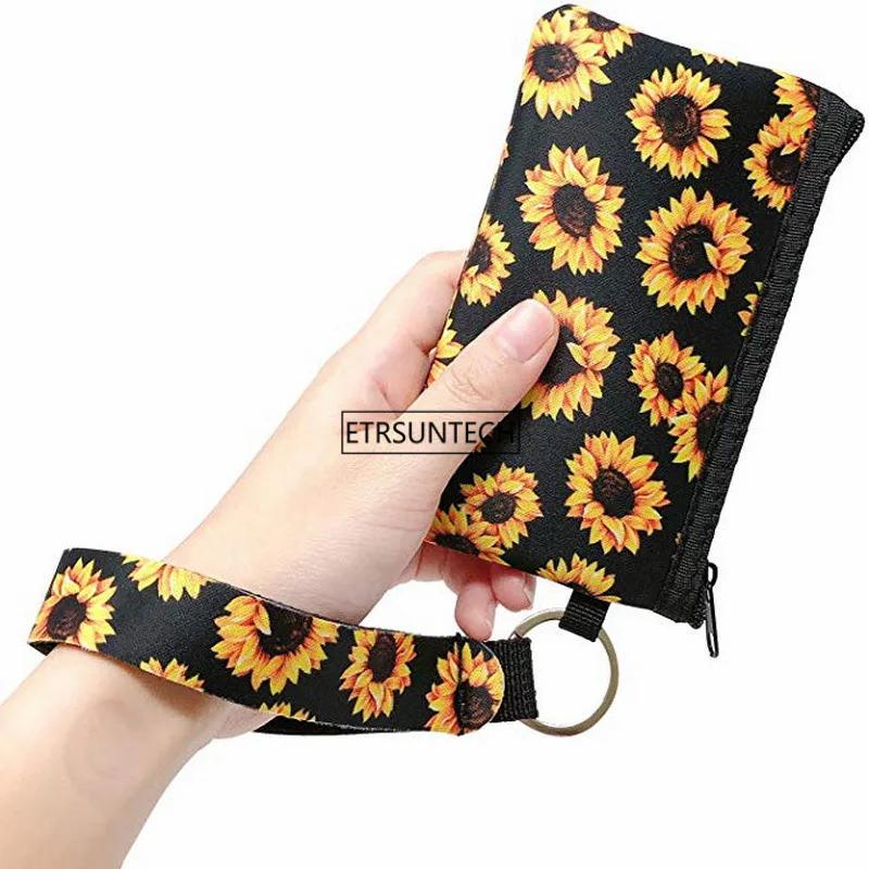 4pcs Sunflower Leopard Cow Flower printed MultiFunction Neoprene Passport Cover ID Card Holder Wristlets Clutch Coin Wallet