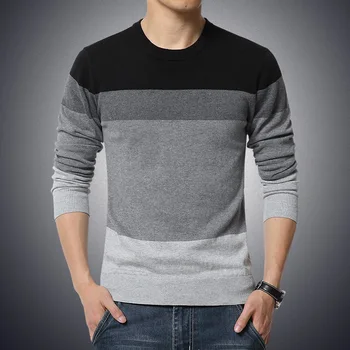 

2019 Spring Autumn Casual Men's Sweater O-Neck Striped Slim Fit Knittwear Mens Sweaters Pullovers Pullover Men Pull Homme M-5XL
