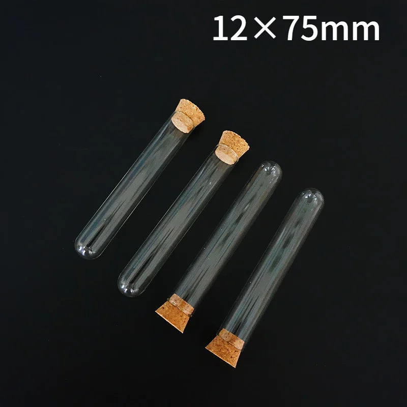 48 шт./лот 12x75 мм круглая Нижняя стеклянная пробирка с пробковыми заглушками для