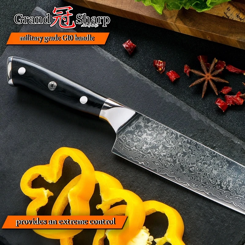 GRANDSHARP 9,5 дюймов дамасский поварской нож 67 слоев VG-10 стальной японский дамасский кухонный нож японский нож для нарезки кухонная утварь