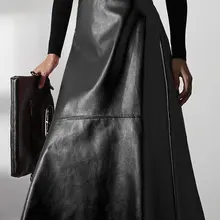 Осенняя и зимняя женская кожаная юбка, Ретро стиль, высокая талия, тонкая кожаная юбка, длинная юбка-годе из искусственной кожи, юбка