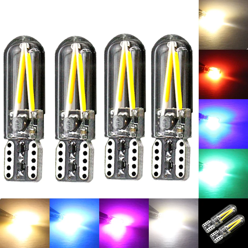 

New 4pcs 12v Non polarity Canbus T10 LED bulbs W5W LED 194 192 168 Lamp Warm White Crystal Ice Blue Green Red Pink Car Auto