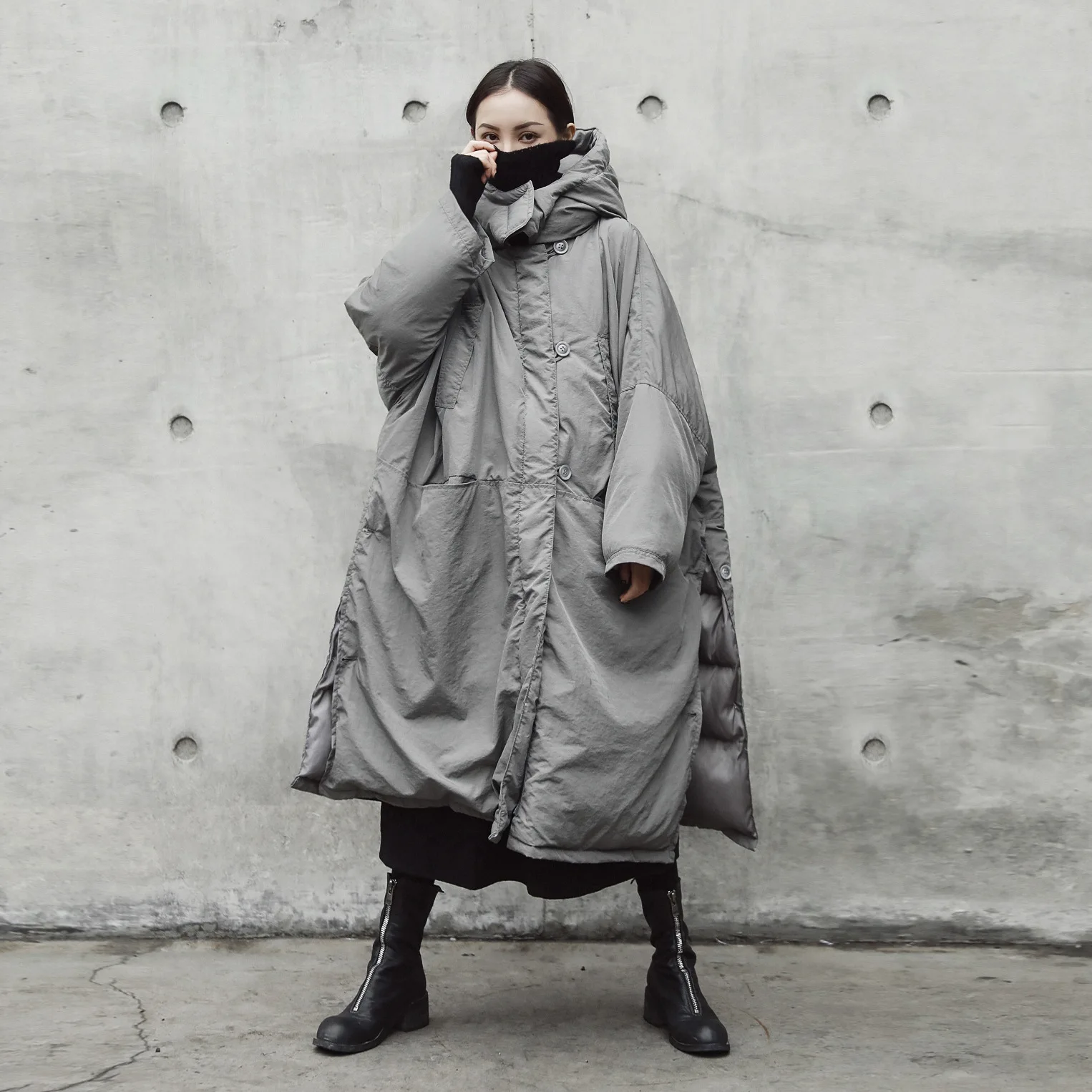 

Winter New Style Gray Thickened Slit Loose-Fit Large Cotton Overcoat Cotton-padded Jacket
