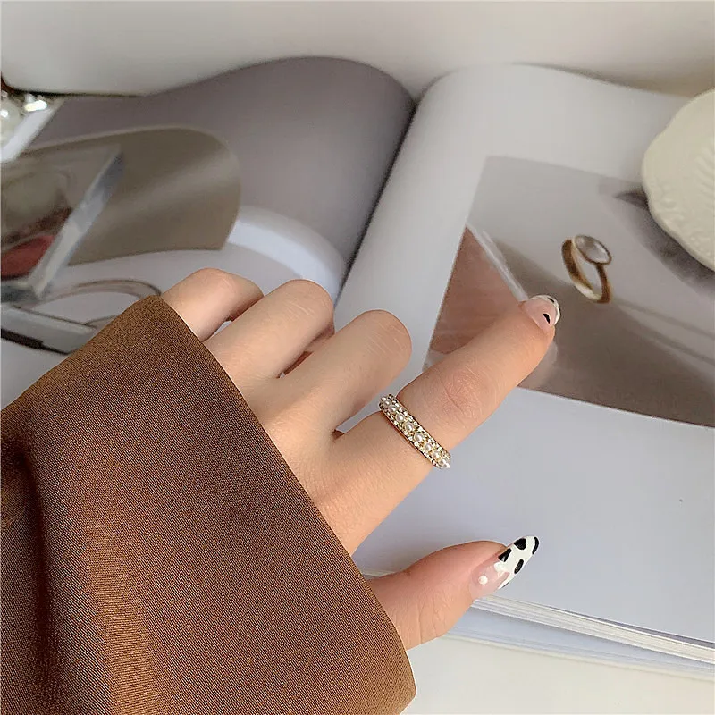 

2020 New Classic Geometric Rhinestone Pearl Rings Korean Female Jewelry Fashion Adjustable Opening Ring Party Gift Ring