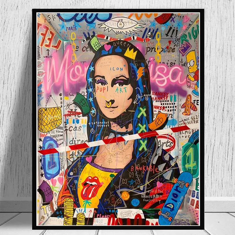 New Mona Lisa Street Graffiti Art Posters/&Prints Funny Canvas Painting Wall Art