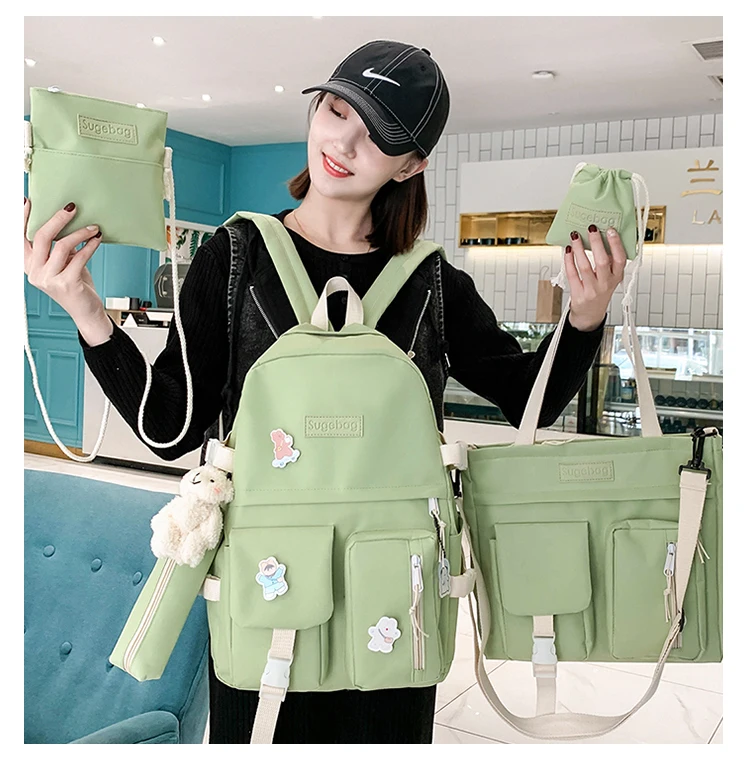 NEW 5 Piece Set backpacks fashion canvas kawaii female Korean Shoulder bag Casual College Students backpack School bag for girl