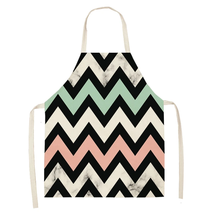1PC Cotton Kitchen Aprons Linen Printed Sleeveless Pinafore Brief Geometric Women Home Cooking Baking Waist Bib 53*65cm WQL0150 - Цвет: WQL0150-25