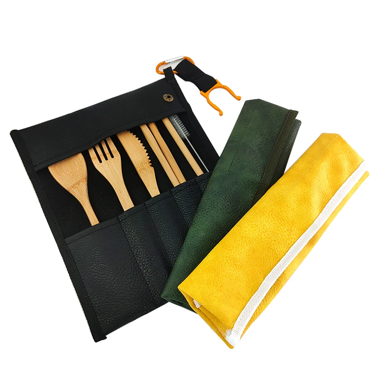 Горячие Экологичные бамбуковые столовые приборы набор деревянной посуды