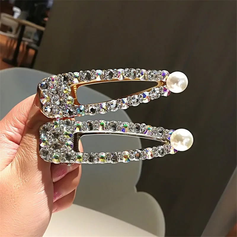 

Korea Shiny Crystal Rhinestones Hairpins Geometric Rectangle Waterdrop Imitiation Pearl Hair Clips Hair Accessories