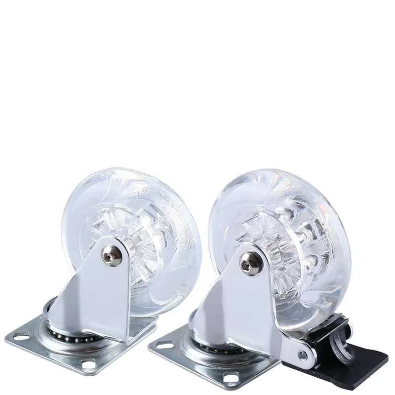 

1.5/2/3 Inch Casters Pu Transparent Universal Crystal Wheel with Brake No Noise Small Cart Industrial Wheel Office Chair Caster