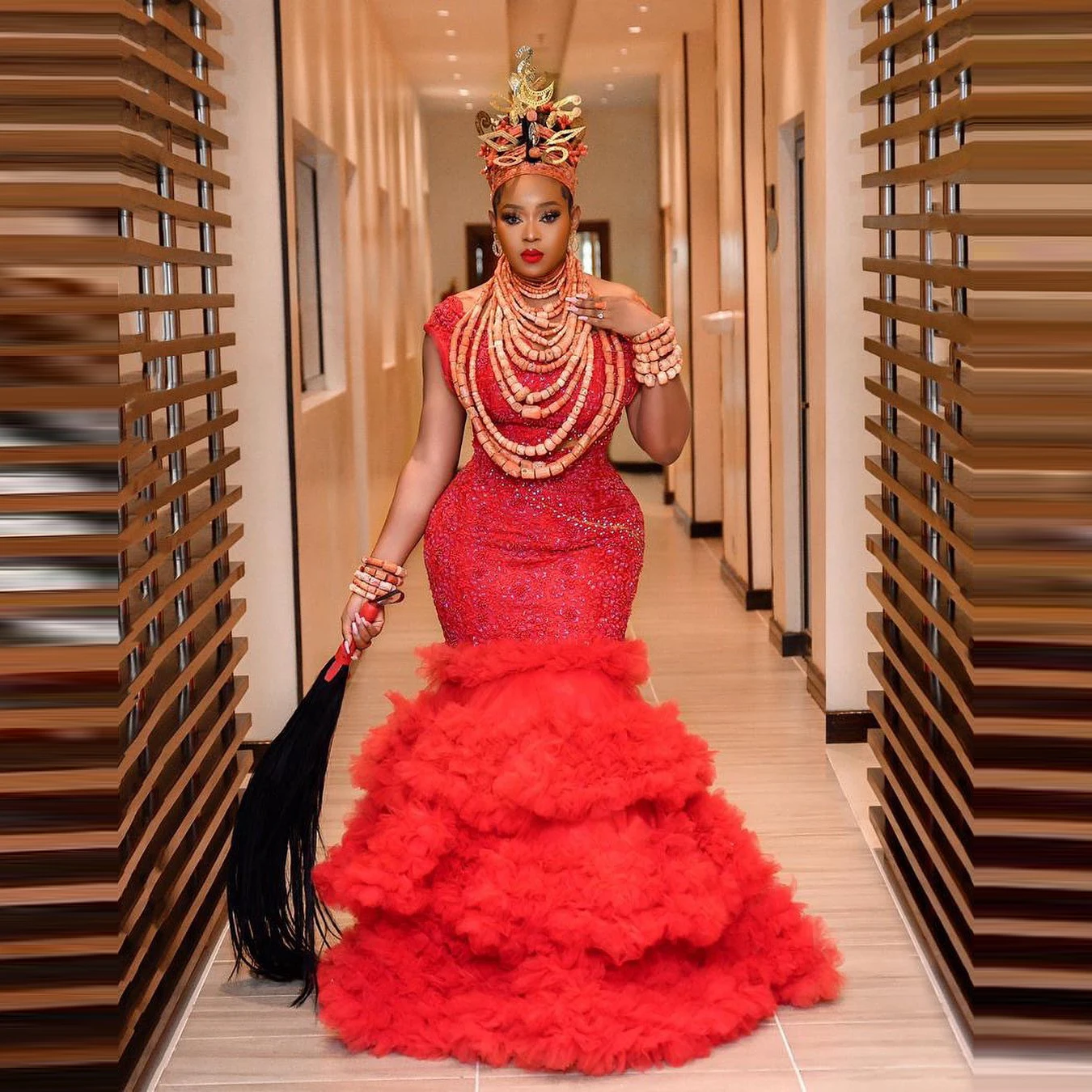 Luxury Red Plus Size Aso Ebi Evening Gowns Mermaid Beaded Custom Made 