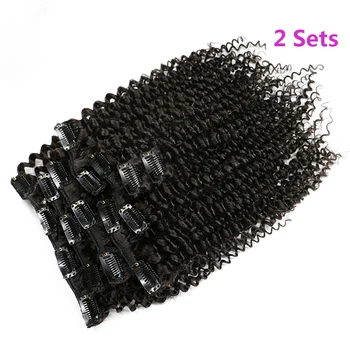 

Clip In Human Hair Extensions Remy Brazilian Kinky Curly Clip Ins 8Pcs/Set 120G Human Hair Bundles Include 2 Sets Make Full Head