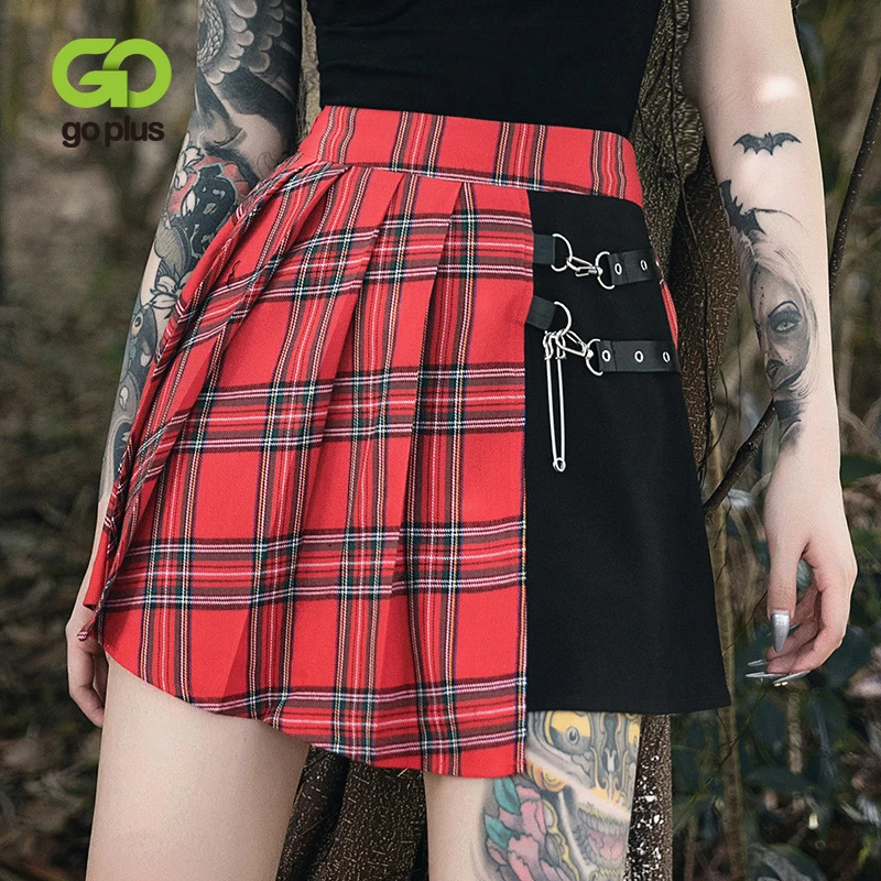 

GOPLUS Women's Skirts Korean Style Patchwork Solid High Waist Pleated Mini Skirts Womans Mujer Faldas Mujer Moda 2020