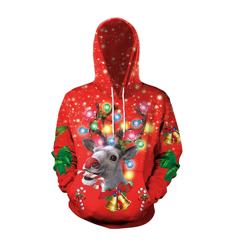 Clothing Unisex  Ugly Christmas Sweater For Holidays Santa Elf Christmas Funny Fake Hair Sweater Autumn Winter Hooded ropa