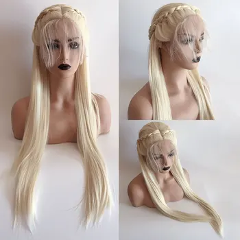 

Bombshell Synthetic Hair 13*3 Inch Lace Front Braided Wig Glueless White Heat Resistant Fiber Hair With Baby Hair For Women Wigs