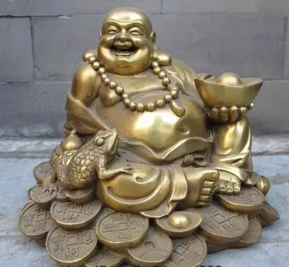 ---512+++Chinese Buddhism Brass Copper Happy Laugh Yuan Bao Toad Maitreya Buddha Statue | Дом и сад