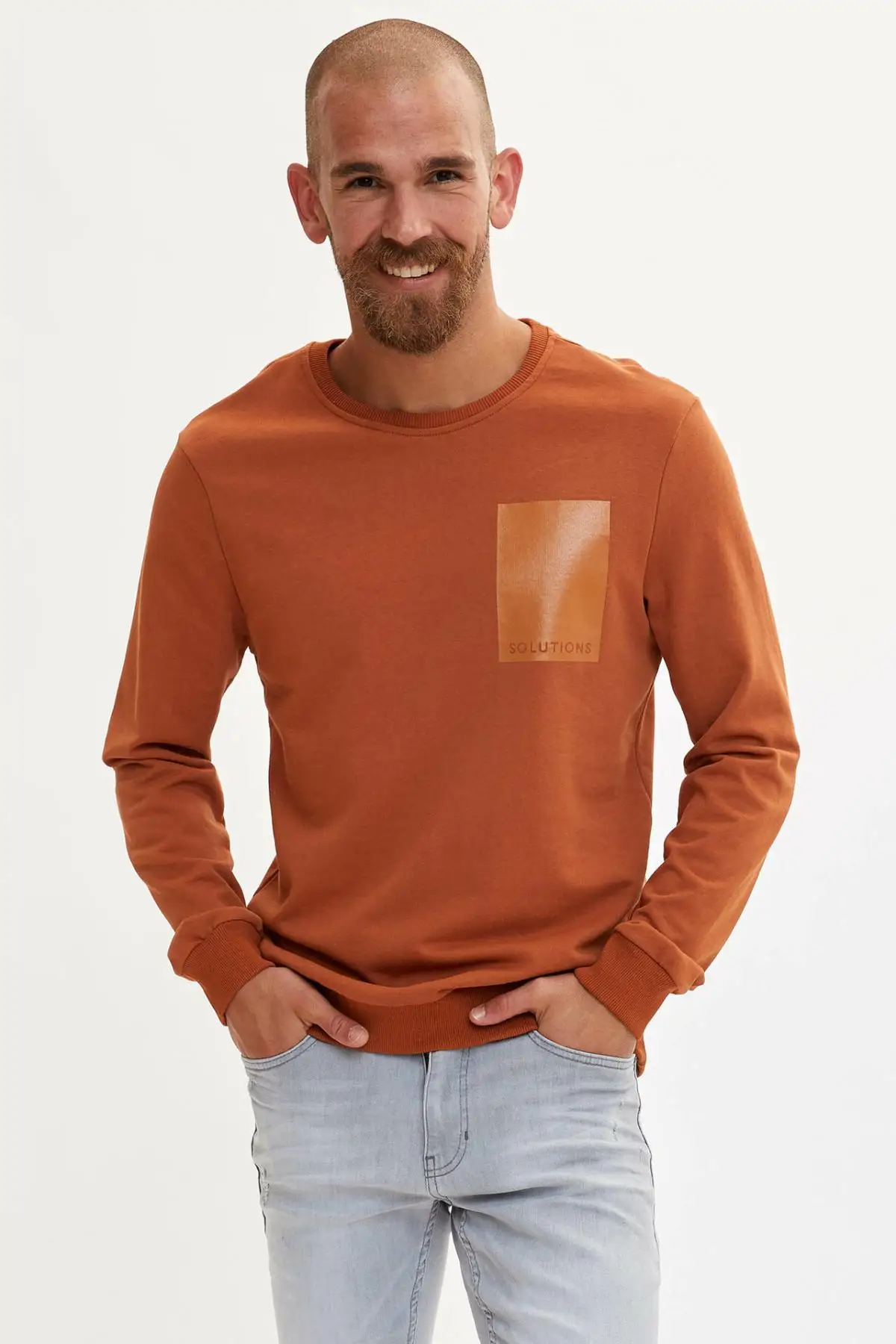 

DeFacto Men Fashion Joker Crewneck Pure Cotton Tops Casual Pullover Leisure Men Simple Pullovers New-M1441AZ19AU