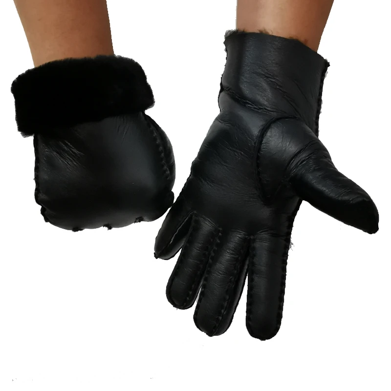

New 2020 Handmade Sewing Natural Sheepskin Gloves Winter Men Warm Wooloutdoor Gloves No splicing for whole leather production