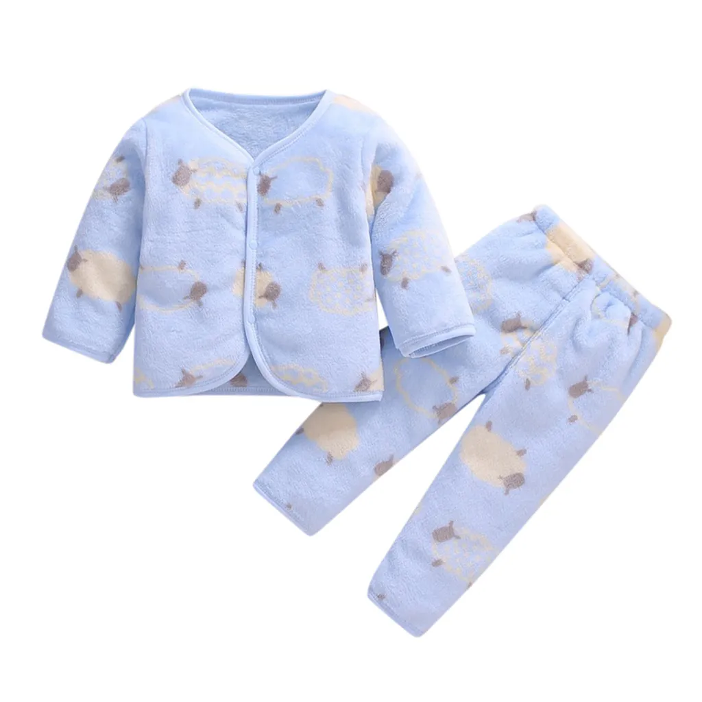 Новинка года; флисовые плотные теплые топы и штаны для новорожденных мальчиков и девочек; пижамный комплект; одежда для сна;# YC104 - Цвет: G