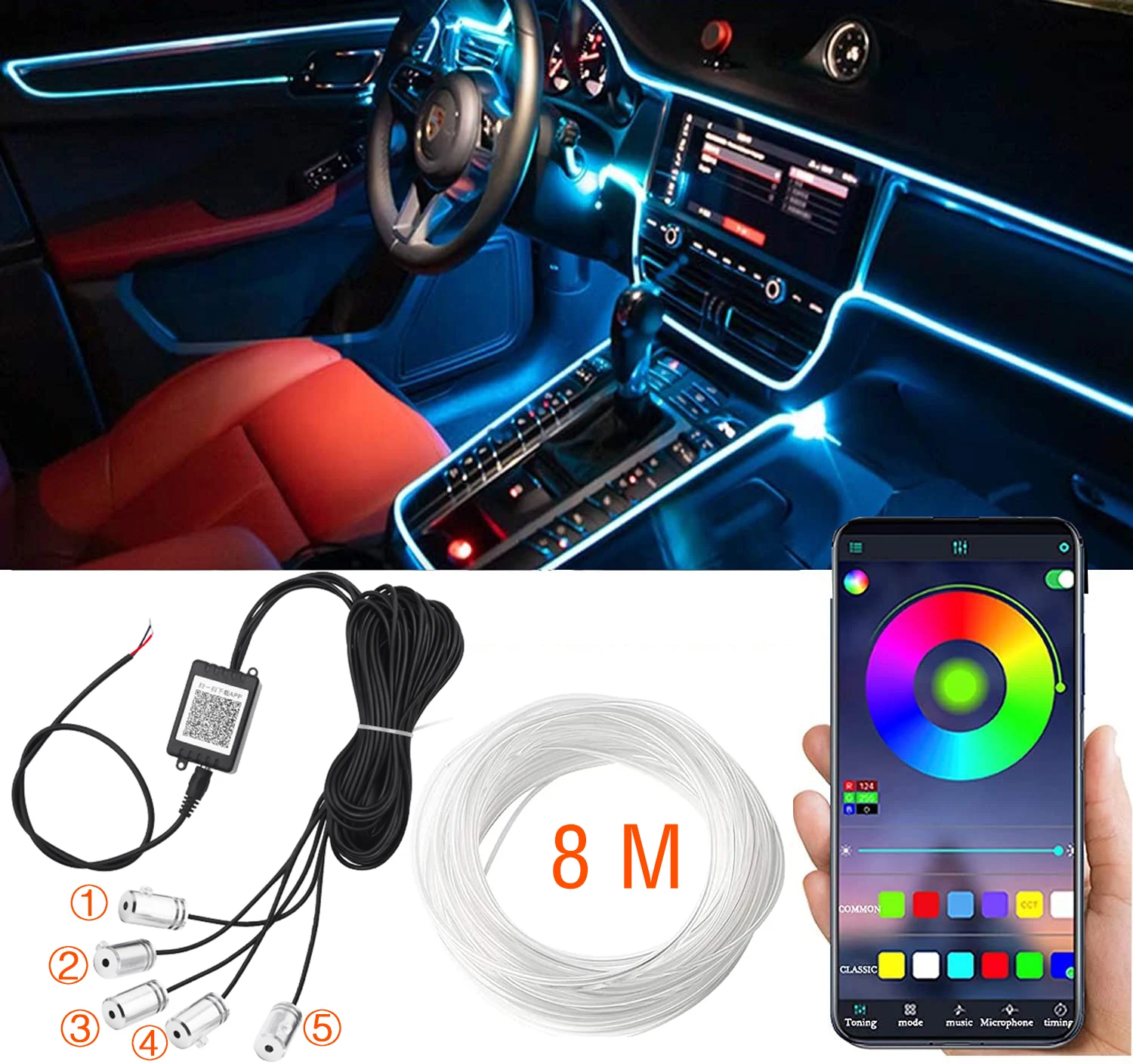 Интерьер автомобиля Неоновые светодиодные полосы RGB 4/5/6 в 1 Управление