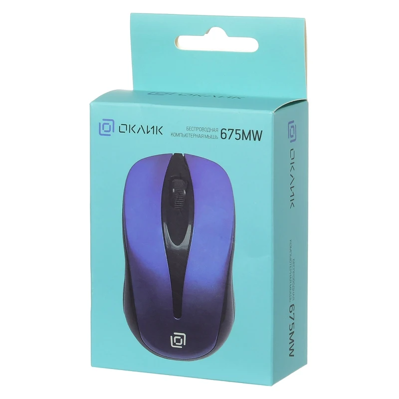 Мышь Oklick 675MW черный/синий оптическая(800dpi) беспроводная USB(2but