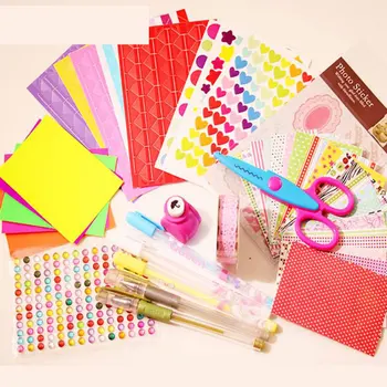 

DIY Album Tools Set Sticker Craft Scissors Lace Flower Tape Package With Mark Pen Scrapbook Accessories Suit Include Inkpad Seal