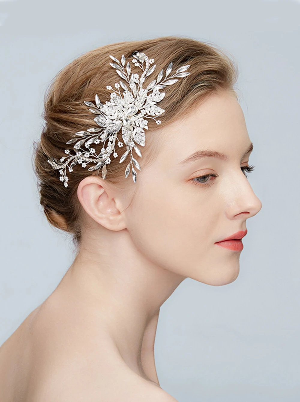 Bridal Wedding Prom Silver Leaf Rhinestones Headband Headpiece Bridal Hair Accessories Headband for Women and Girls