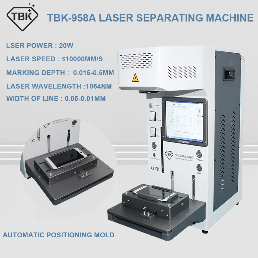 TBK-958A 20 Вт Автоматическая lcd Задняя стеклянная Лазерная Отдельная машина для iphone 11 11pro max для DIY гравировки и маркировки логотипа
