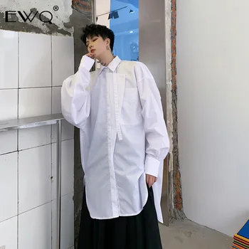 

EWQ / 2020 New Fashion Niche Men's Shirt Irregular Ribbon Casual Long Sleeve Oversize Long Style Shirt For Male & Female 19H-a52