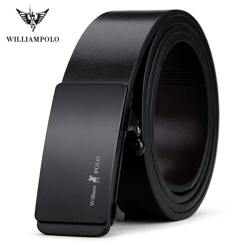 WilliamPolo Famous Brand Belt Men Top Quality Genuine Luxury Leather Belts for Men Strap Male Metal Automatic Buckle