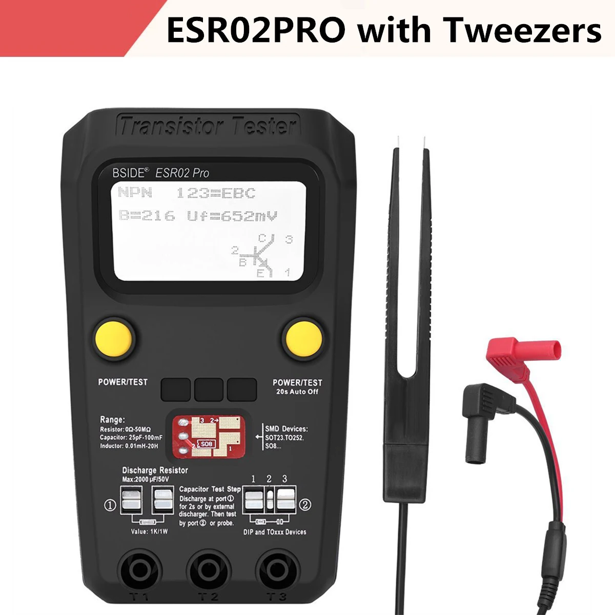 ESR02PRO-BLACK-Twz Профессиональный ESR02PRO Цифровой транзистор SMD компоненты тестер Диод Триод Емкость индуктивность мультиметр ESR метр - Цвет: ESR02PRO-BLACK-Twz