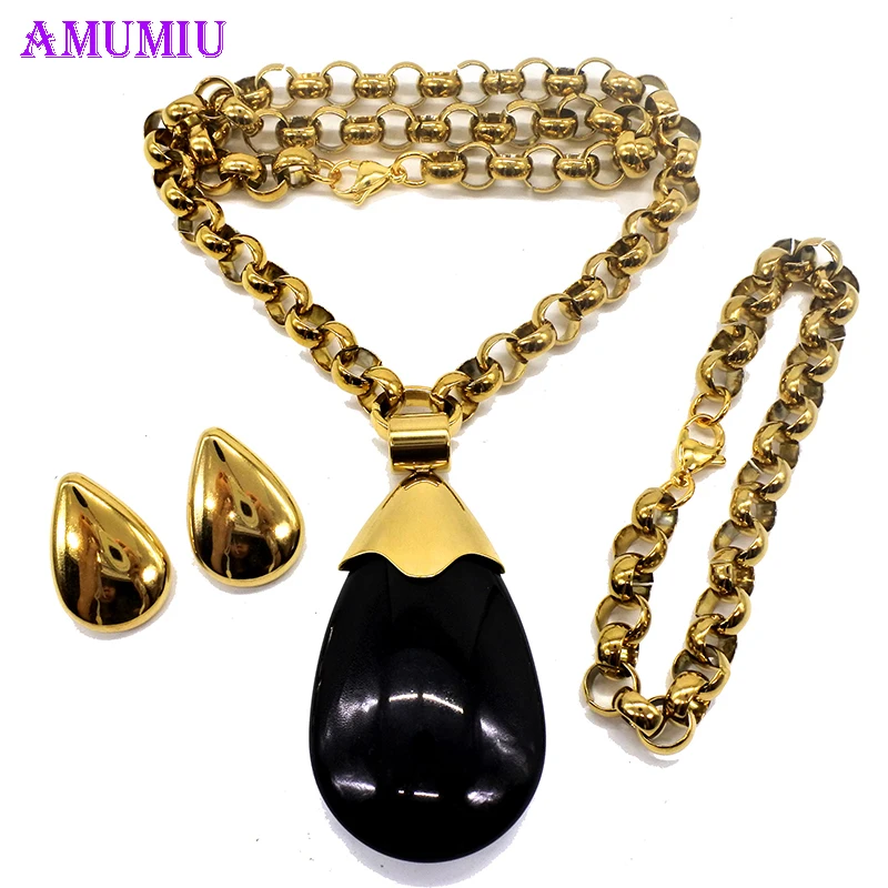 Наборы свадебных украшений AMUMIU в форме капли воды роскошный комплект ожерелье