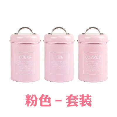 pink set of 3 Герметичная банка из нержавеющей стали, банка для хранения чая, Caddy, сахар, печенье, кофе, закуски, контейнер для еды, коробка для хранения мелочей, кухонный бак для хранения - Цвет: pink set of 3