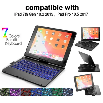 

Keyboard For iPad 10.2 2019 iPad Pro 10.5 Inch 2017 7 Colors Backlit Wireless Keyboard 360 Rotation Bluetooth Keyboard with Case