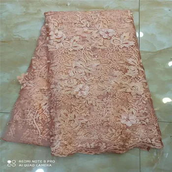 

Embroidery Beaded Net Lace Fabric 5 Yrads High Quality Gold Powder Mesh Tulle Lace 2019 New Design Net Lace Material