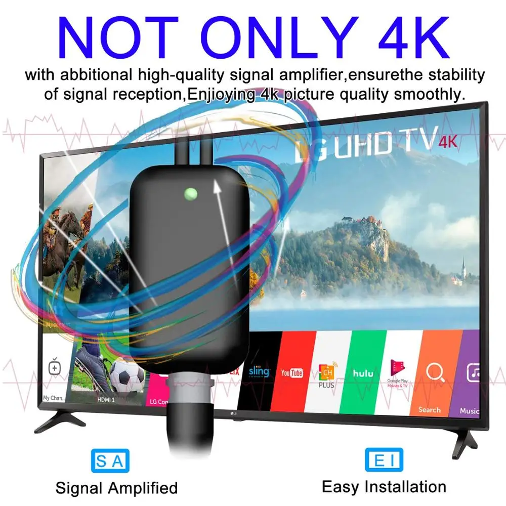 DVB-T2/DVB-T Внутренняя антенна цифрового ТВ ISDB-T/ATSC ТВ антенна VHF UHF 80 миль диапазон DVB T2 tdt кабель усилителя HD 4K Freeview