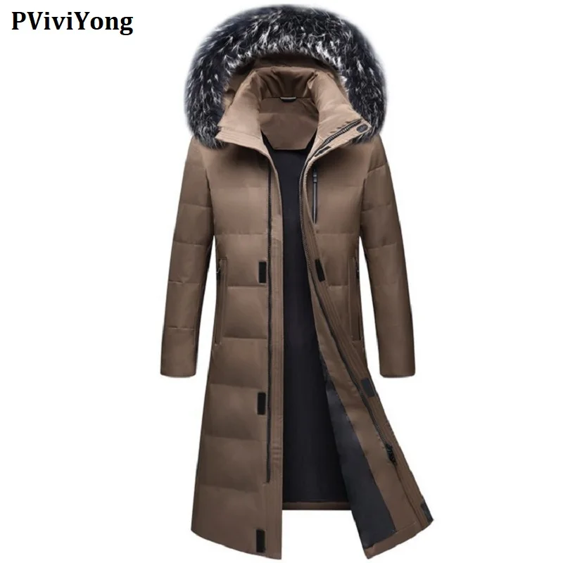 

PViviYong 2019 new high quality thicked white duck down jacket men, hooded Collars removable long men coat plus-size S-6XL 8898