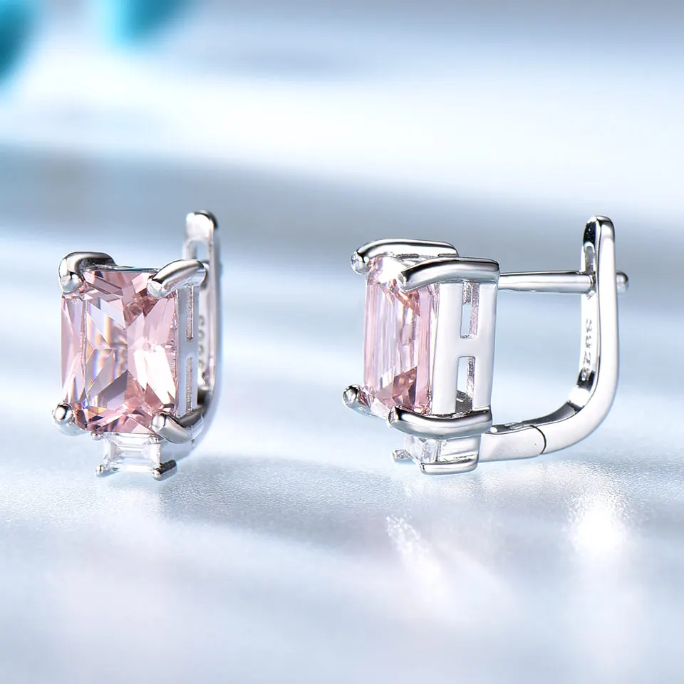 Pendientes de Clip de Plata de Ley 925 para mujer, Rosa aretes de Clip, pendientes rectangulares, 6x8mm, circón 5A, elegante