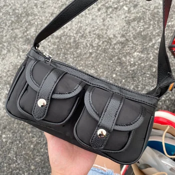 

Fashion Pocket Ladies Small Shoulder Messenger Bags Vintage Design Women Baguette Handbags Cool Girl Black Armpit Bag Tote Purse