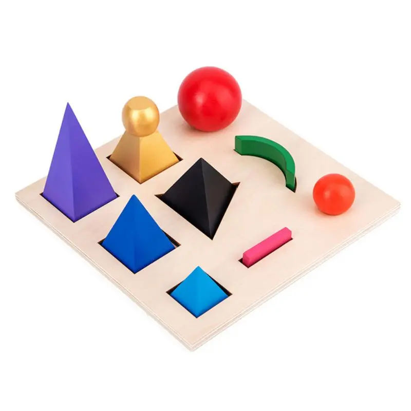  Kids Wooden Building Blocks Montessori Match Board Kindergarten Baby Gift Toy R7RB