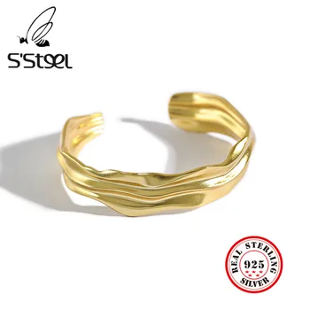 

S'STEEL Bracelets For Women 925 Sterling Silver Bracelet Geometric Classic Gold Bangles Pulseras Pulseiras Feminina Fine Jewelry