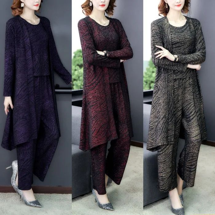 

2020 Spring New Style Kuotaitai Three-piece Set Fashion Middle-aged Mom Knitted Cardigan Mantle Western Style Set Fashion